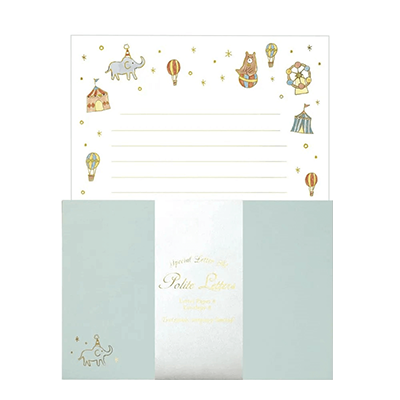 ステーショナリー レターセット 手紙 箔押し リトルサーカス 水色 ポライト 便箋 封筒 H-TL0D5-株式会社包む
