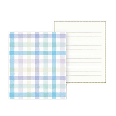 ステーショナリー ミニレターセット チェック 青 ブルー やさしい彩りの手紙 H-TL0E3-株式会社包む