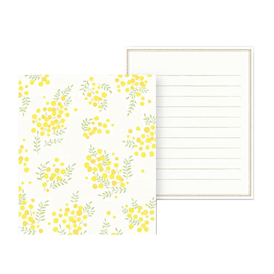 ステーショナリー ミニレターセット ふんわりミモザ やさしい彩りの手紙 H-TL0E6-株式会社包む