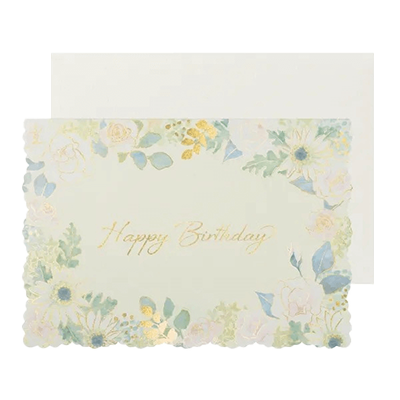 ステーショナリー メッセージカード 誕生日 グリーン バースデー フラワーホワイト H-TC057-株式会社包む