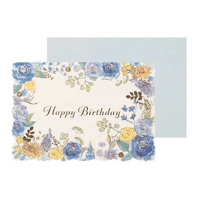 ステーショナリー メッセージカード 誕生日 バースデー ボタニカル フラワーブルー H-TC081-株式会社包む