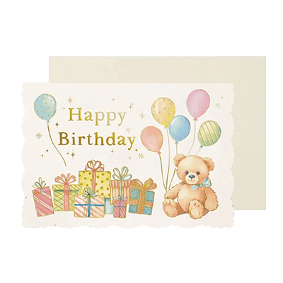 ステーショナリー メッセージカード 誕生日 バースデー テディベア くま プレゼント 風船 箔押し H-TC0F1-株式会社包む