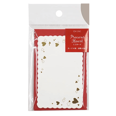 100円ショップ商品 レターセット・カード・一筆箋・色紙 ミニカードセット 40枚入 プレシャスハート 赤 封筒付き H-YC050-株式会社包む