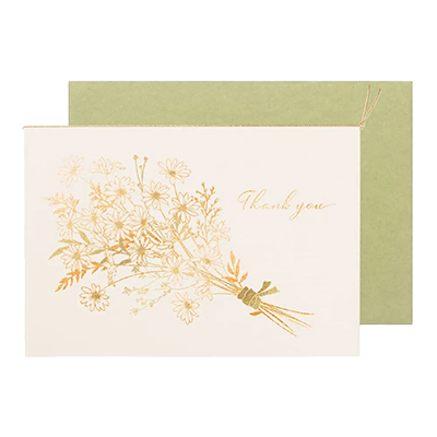ステーショナリー メッセージカード サンキュー デイジー 花束 ブーケ 箔押し お礼 H-TC0E0-株式会社包む