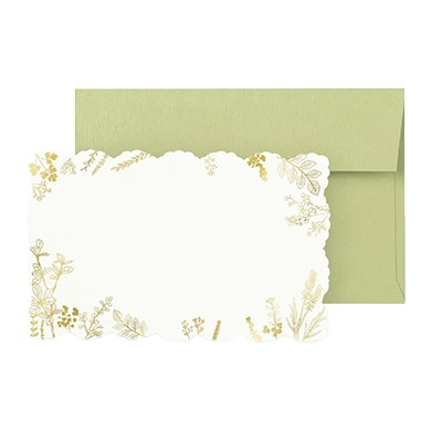 ステーショナリー ミニカード メッセージカード 箔押し 封筒付き カームリーフ 植物 花 ボタニカル 緑 H-TC0D2-株式会社包む