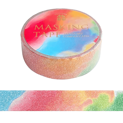 ステーショナリー マスキングテープ グリッター マーブルアート カラフル レインボー 15mm H-TM0C8-株式会社包む