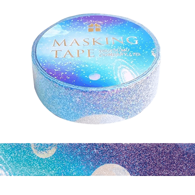 ステーショナリー マスキングテープ グリッター ギャラクシー 宇宙 星 月 銀河 惑星 キラキラ 15mm H-TM0C9-株式会社包む