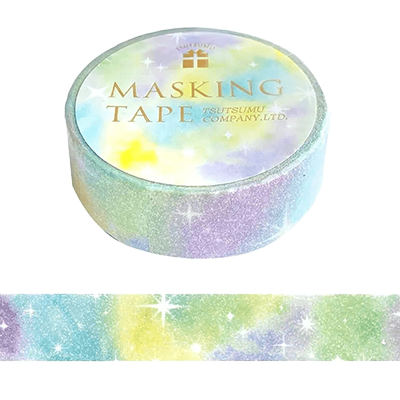 ステーショナリー マスキングテープ グリッター オーロラ グラデーション 青 ブルー 星 キラキラ 15mm H-TM0D0-株式会社包む