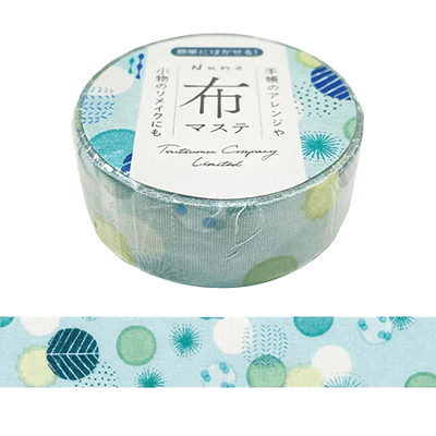 ステーショナリー マスキングテープ 布マステ 丸模様 水色 15mm H-TM0A9-株式会社包む