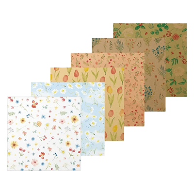 ステーショナリー デザインペーパー・カットペーパー デザインペーパー フラワーペイント 花柄 ナチュラル H-TE033-株式会社包む