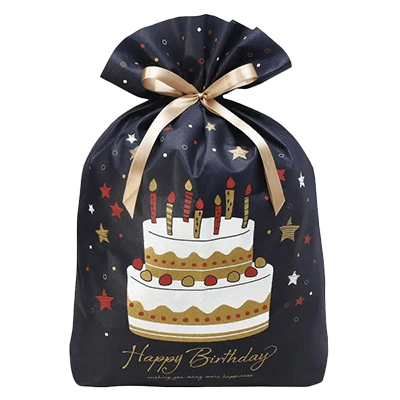 ラッピング 巾着バッグ ラッピング袋 バースデーケーキ 誕生日 H-TD008-株式会社包む
