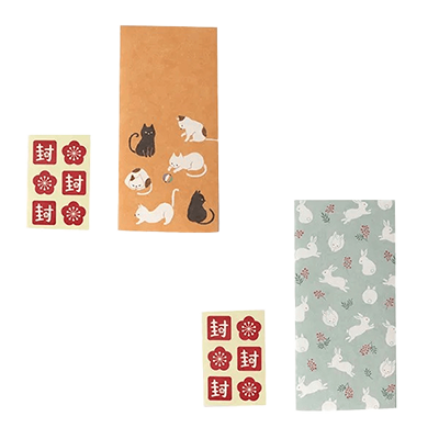 100円ショップ商品 祝儀袋・ポチ袋 ポチ袋 60枚入 みやび 猫 うさぎ Lサイズ シール付 H-OC42142-株式会社包む