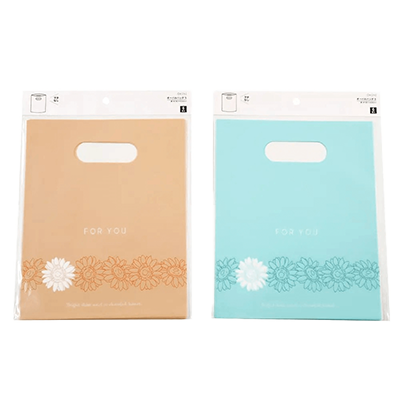100円ショップ商品 ビニールバッグ・ジッパーバッグ ビニールバッグ 60枚入 持ち手付 ガーベラ ピンク 水色 Sサイズ H-YV0A3-株式会社包む