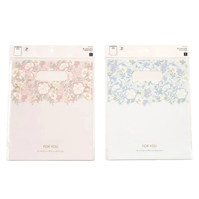 100円ショップ商品 ビニールバッグ・ジッパーバッグ ビニールバッグ 60枚入 持ち手付 花 ピンク 水色 Sサイズ H-YV0A4-株式会社包む