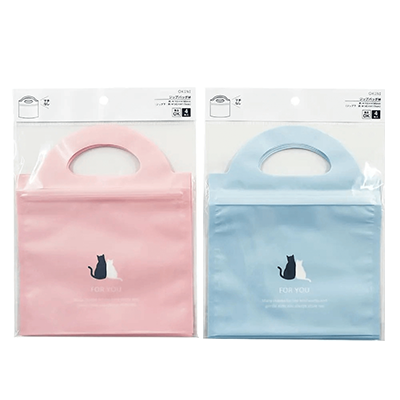 100円ショップ商品 ビニールバッグ・ジッパーバッグ ジッパーバッグ 40枚入 猫 ピンク 水色 ハンドル付 持ち手付 H-NV0E7-株式会社包む