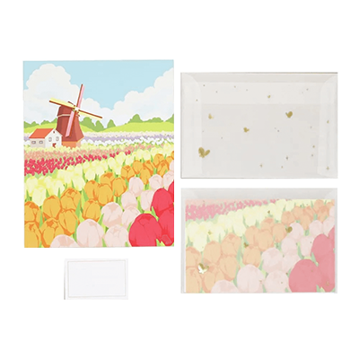 100円ショップ商品 レターセット・カード・一筆箋・色紙 レターセット 便箋40枚 封筒20枚 透ける 花畑 シール付 H-YL030-株式会社包む