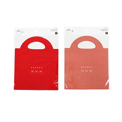 100円ショップ商品 ビニールバッグ・ジッパーバッグ ビニールバッグ 60枚入 持ち手付 ダイカット赤 ピンク SSサイズ H-YV062-株式会社包む