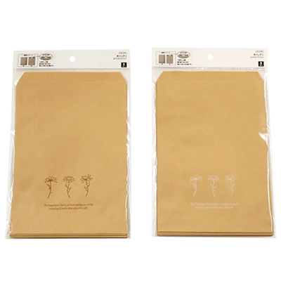 100円ショップ商品 ペーパーバッグ 80枚入 クラフトカモミール 平袋 フラット Lサイズ H-YU036-株式会社包む