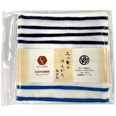 Cu-Cloth ハンカチ 長方形 12x24cm よろけ縞-株式会社シンドー