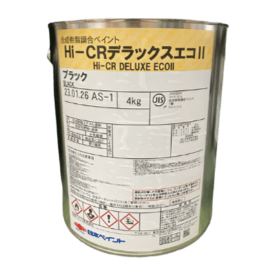 金属・鉄部を塗装 HI-CRデラックスエコ2 ブラック ツヤあり 4kg (約12～16平米分)-株式会社モリエン
