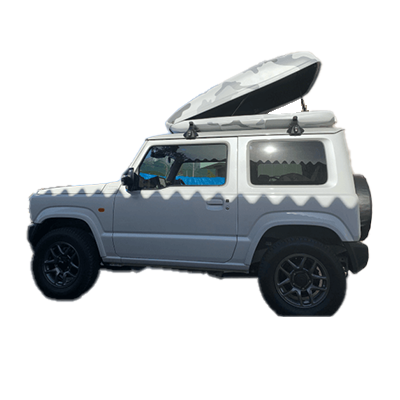 新型ジムニーにぴったりサイズ 中型ルーフボックス 白系迷彩 ラプターライナー塗装済-アトリエアールヌーボー