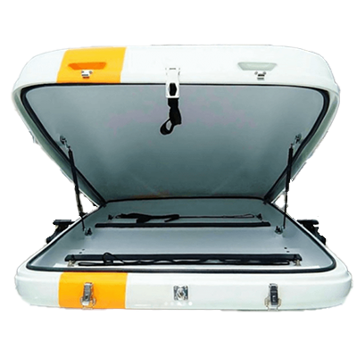 新型ジムニーにぴったりサイズ 中型ルーフボックス 白×黄ライン (色変更可能) ラプターライナー塗装済-アトリエアールヌーボー