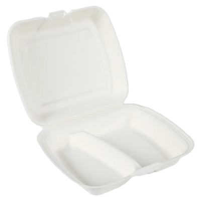 8 インチ x 8 インチ 2-C プレミアム持続可能なバガスパルプ食品包装クラムシェルボックス B2320 2-C-GeoTegrityInternational