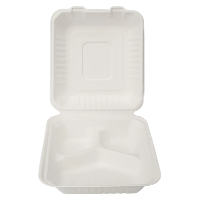3コンパートメント使い捨てボックス生分解性食品容器サトウキビバガス弁当弁当箱 B036 3-C-GeoTegrityInternational