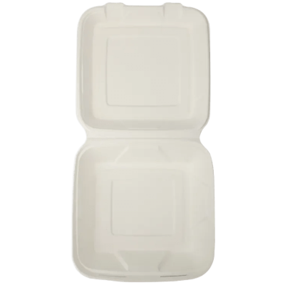9インチ x 9インチ バガス クラムシェル 食品容器 ホワイト ブラウン 生分解性 ランチボックス B025-GeoTegrityInternational