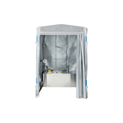 災害用トイレ「ドント・コイシリーズ」洋式 ユニバーサル ポンプ式 簡易水洗 アルミ製保護箱-株式会社ハマネツ