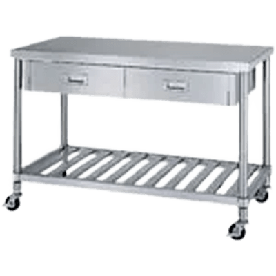 片面引出付スノコ棚仕様キャスター付 ステンレス作業台 ADSC-6045-ウチハシ