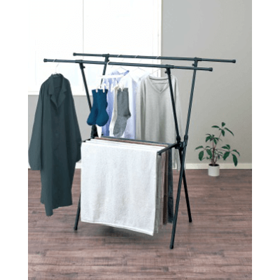 洗濯物干し ポーリッシュ ブラック物干し 伸縮室内物干しX型 PSBK-05-オクムラ株式会社