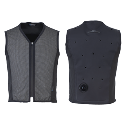 水と風の力で身体を守る暑熱対策ウェア 腹部の冷えが気になる方には背面だけを冷却する アクアウォーターベスト フロントメッシュ-東洋物産株式会社