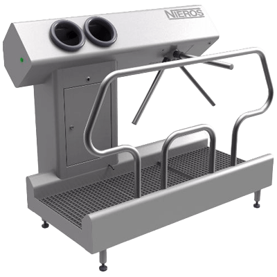 手指の自動洗浄、殺菌、乾燥を行いさらに靴底の洗浄も同時に行う小型の衛生管理機器 UDK W-コンテナーズ・ラボラトリー株式会社