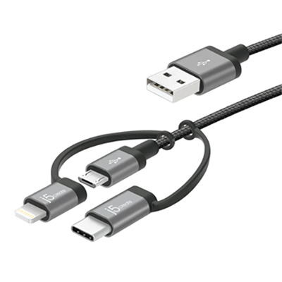 スマホアクセサリー USB-A to MicroB＆Lighting&USB-C 3in1 ケーブル (ブラック/ローズゴールド)-加賀ソルネット株式会社