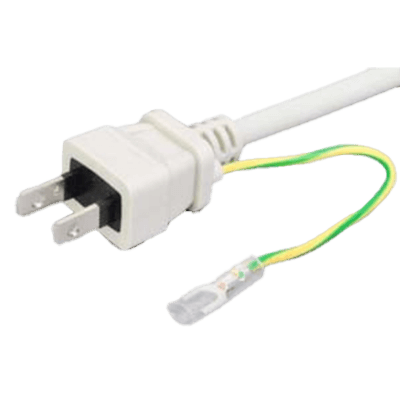 -Anti-tracking measures 2P plug with ground terminal on one side/cut off on one side Light gray round electric wire 7A-125V power cable ACJG-2TP