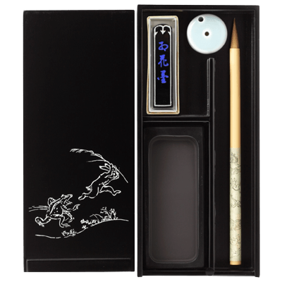 文鎮・水滴・書具等 大人の書道セット 越前塗 黒 (小) 鳥獣戯画 AR-08SC-協和貿易株式会社