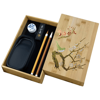 硯箱セット 竹製 梅に鶯蒔絵 KB717-900-協和貿易株式会社