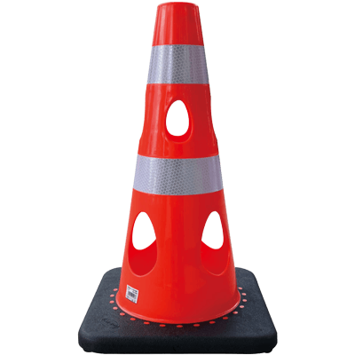 穴あきソフトコーン・白高輝度反射 (PVC/ゴム・φ40上部凹凸加工/高さ450mm) (安全・保安用品)-株式会社JGサービス