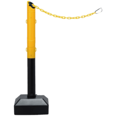 プラスチックチェーン内蔵伸縮ポール・台座タイプ・646mm-975mm (イエロー・チューン6.5m) BN-665YST-株式会社JGサービス