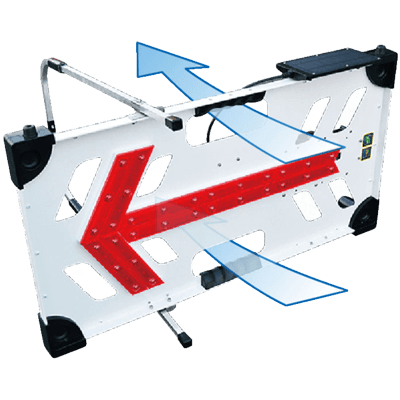 LED矢印板 電波式ソーラー+電池式風穴構造 (同期/流動) ・455mm×805mm (リモコン付)-株式会社JGサービス