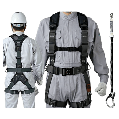 墜落制止用器具 輝II (肩・腰パット付) ワンタッチバックル (OTIII) /ショックアブソーバ付伸縮ランヤード-TRYS株式会社