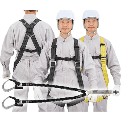 墜落制止用器具 ハーネス型 (2丁掛け 第1種) 反射フルハーネス 匠II 胴ベルトなし (N) /ショックアブソーバ付伸縮ランヤード-TRYS株式会社