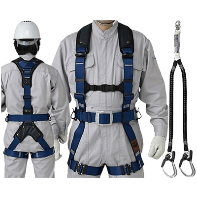 墜落制止用器具 ハーネス型 (2丁掛け 第2種) 輝II (肩・腰パット付) 軽量バックル (SK) /ショックアブソーバ付伸縮ランヤード-TRYS株式会社