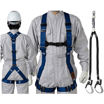墜落制止用器具 ハーネス型 (2丁掛け 第2種) 輝II (肩・腰パット無し) 胴ベルトなし (N) /ショックアブソーバ付伸縮ランヤード-TRYS株式会社