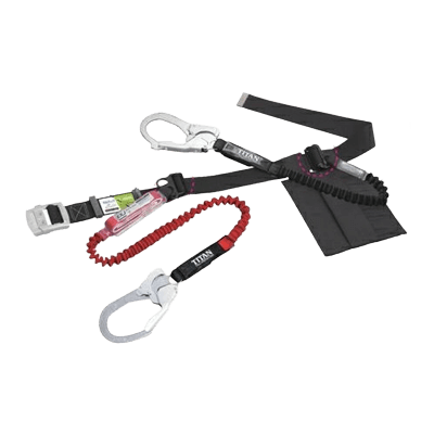 墜落制止用器具 胴ベルト型 (1丁掛け) 新規格対応 ダブルフック KLN-WER-B 2丁掛け伸縮ロープ式ランヤード (第1種)-TRYS株式会社