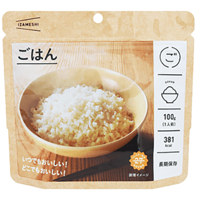 非常食 IZAMESHI (100g) ごはん/ひじきご飯/わかめご飯/五目ご飯/小松菜ご飯/ドライカレー/梅しらす雑炊/ふわふわ玉子粥-株式会社JGサービス