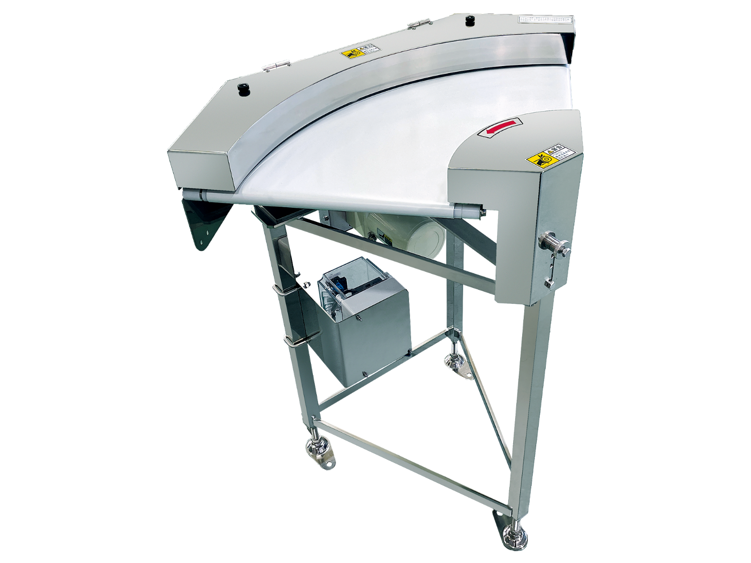 Food conveyor series that conveys food security and safety Curved conveyance type Curved belt conveyor with simple belt attachment/detachment FFBC3-Maruyasu Machine Co., Ltd.