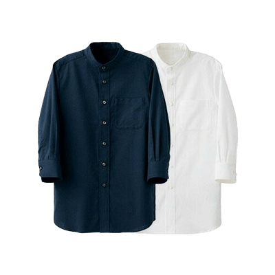 飲食店ユニフォーム シャツ・ブラウス スタンドカラー 七分袖 ユニセックス スタンドカラーシャツ 七分袖 兼用 CH4467-0-TRYS株式会社