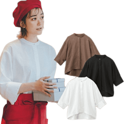 飲食店ユニフォーム シャツ・ブラウス その他襟型 七分袖 レディース オーバーブラウス-TRYS株式会社